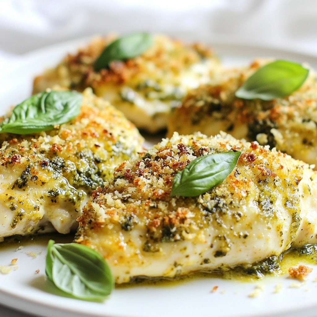 Savory Baked Chicken with Basil Pesto Crust Delight