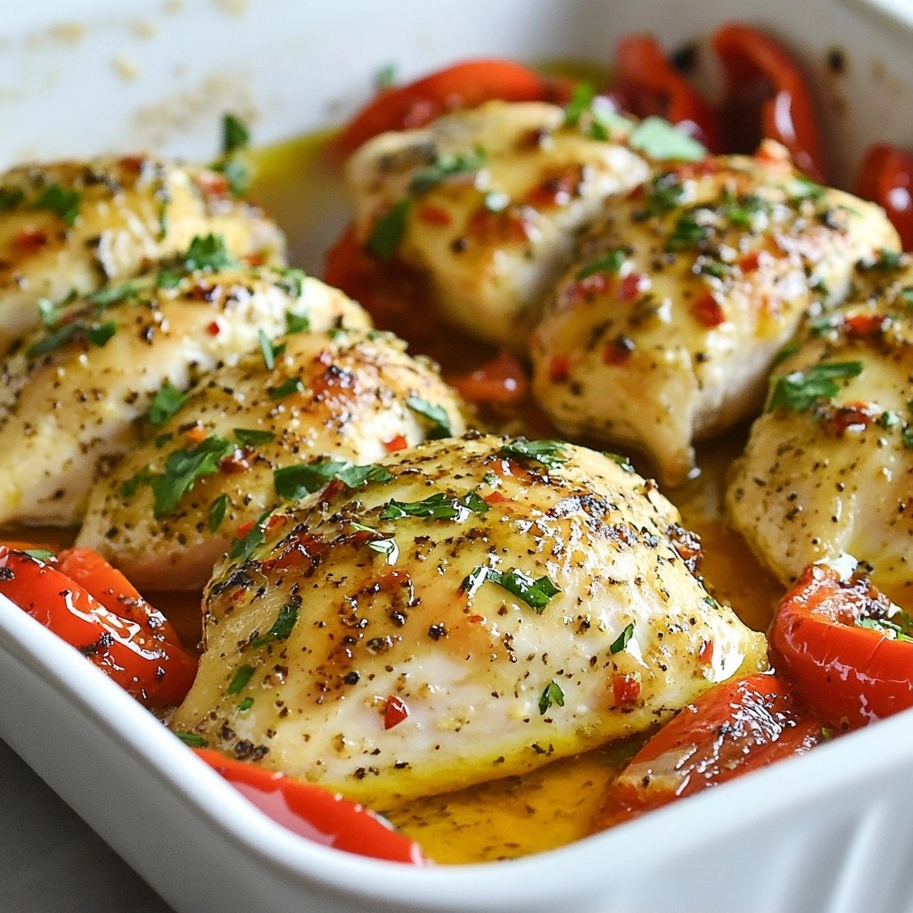 Garlic Lemon Chicken with Roasted Red Peppers Dish