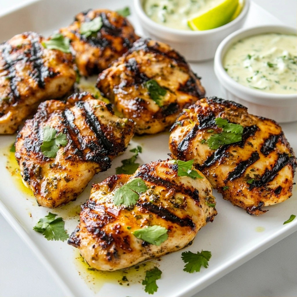 Spicy Grilled Chicken with Cilantro Lime Dip Delight