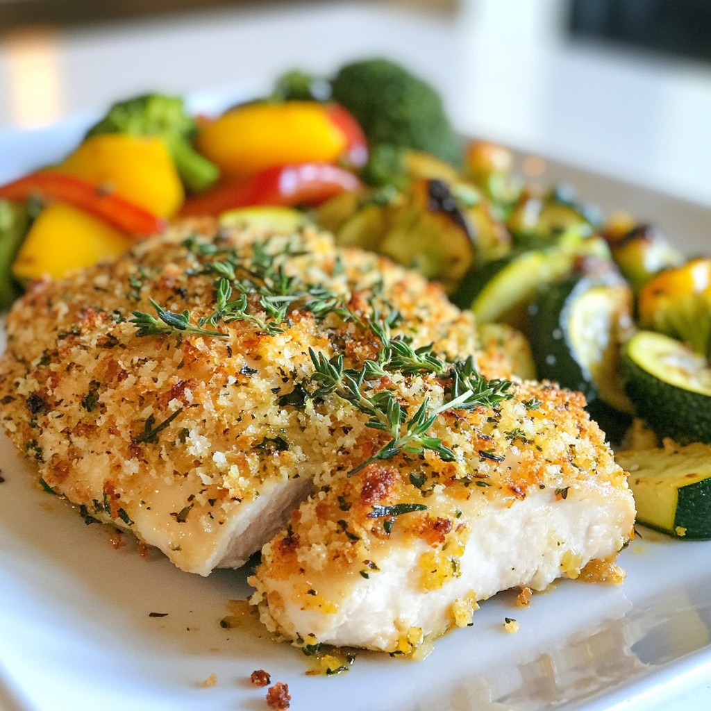 Herb-Crusted Baked Chicken with Garlic Roasted Veggies