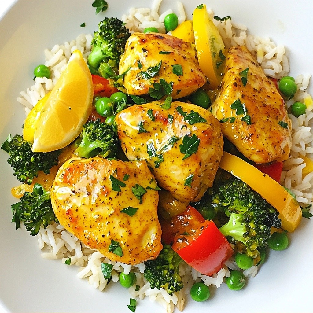 Lemon Turmeric Chicken with Brown Rice and Veggies Delight
